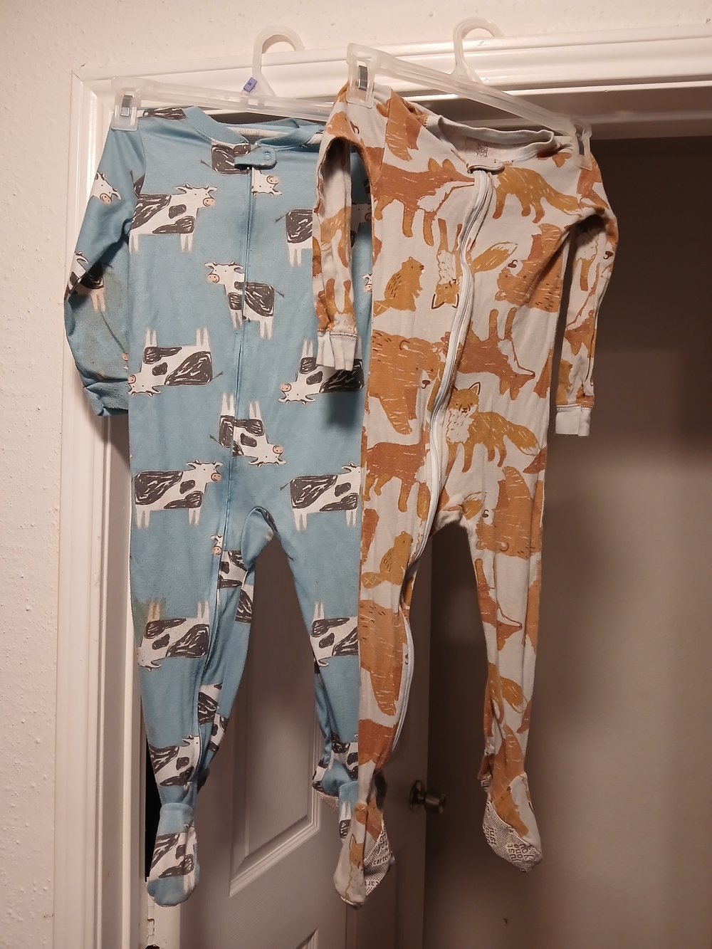 Carter's Blue and Tan Animal Print Footed One-Piece Pajamas (2 Pack)